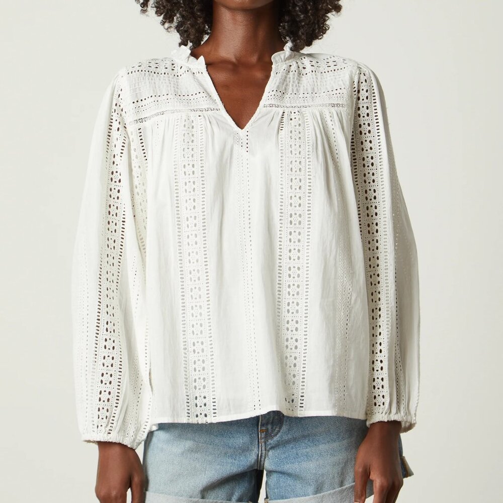 New with Tags, Velvet - Jordyn Embroidered Cotton Top in Cream, Size M